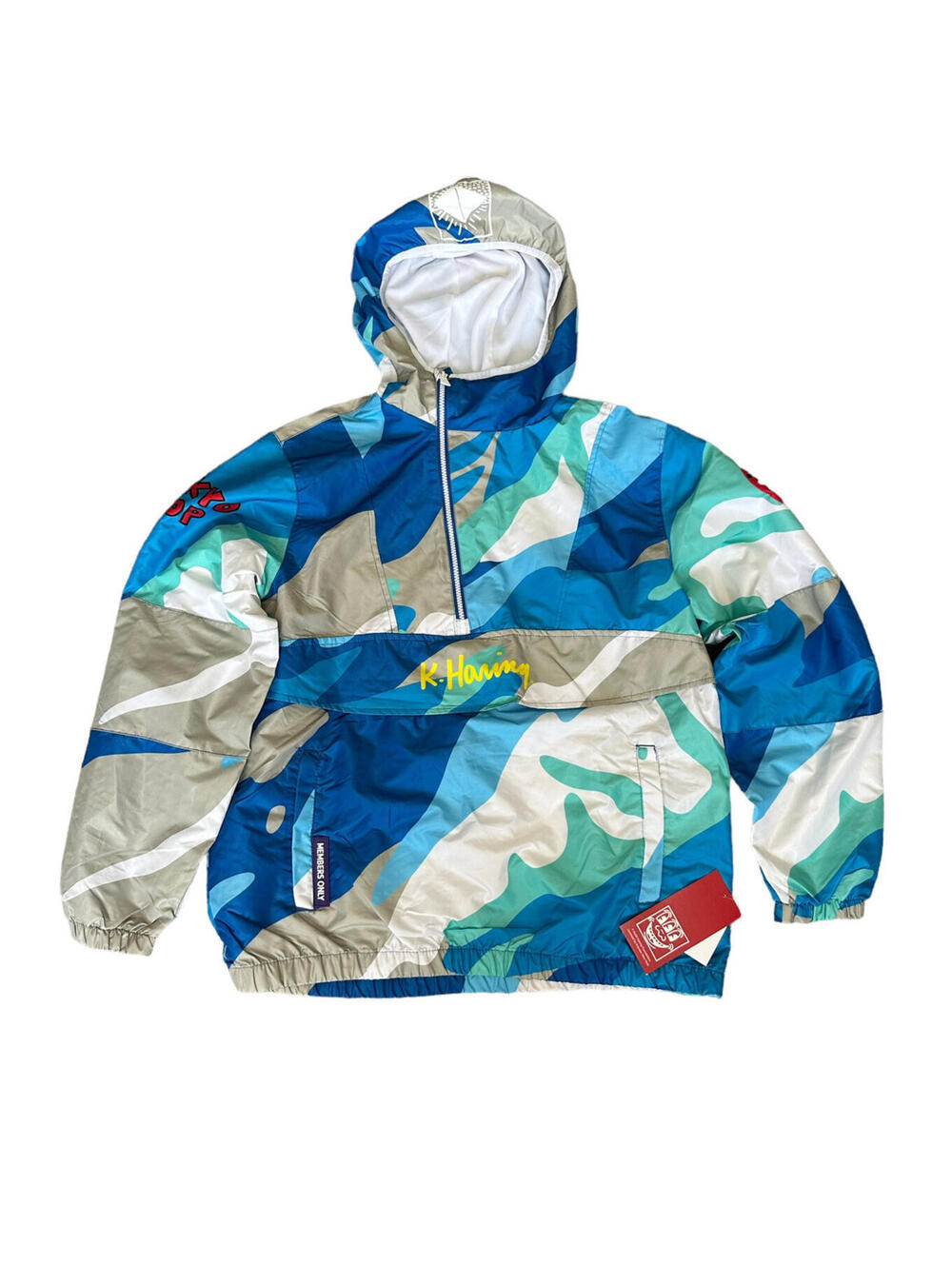 Members Only Keith Haring Camo Windbreaker Jacket Hoodie Men’s Size Large New